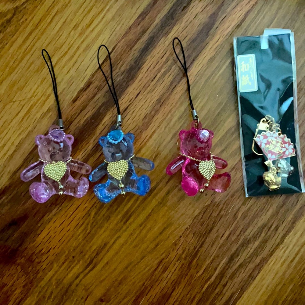 4 piece mixed phone and bag charms keychains NEW
